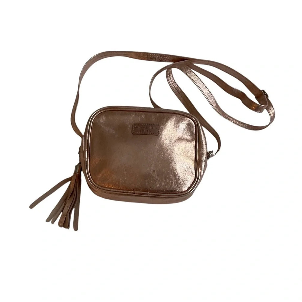 Moscardini Firenze Bag Rose Metallic Small Crossbody Leather Tassel 7”x5”x2.5”